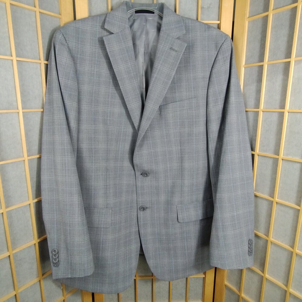 Michael Kors Light Grey/Blue Windowpane Sport Coat 42L